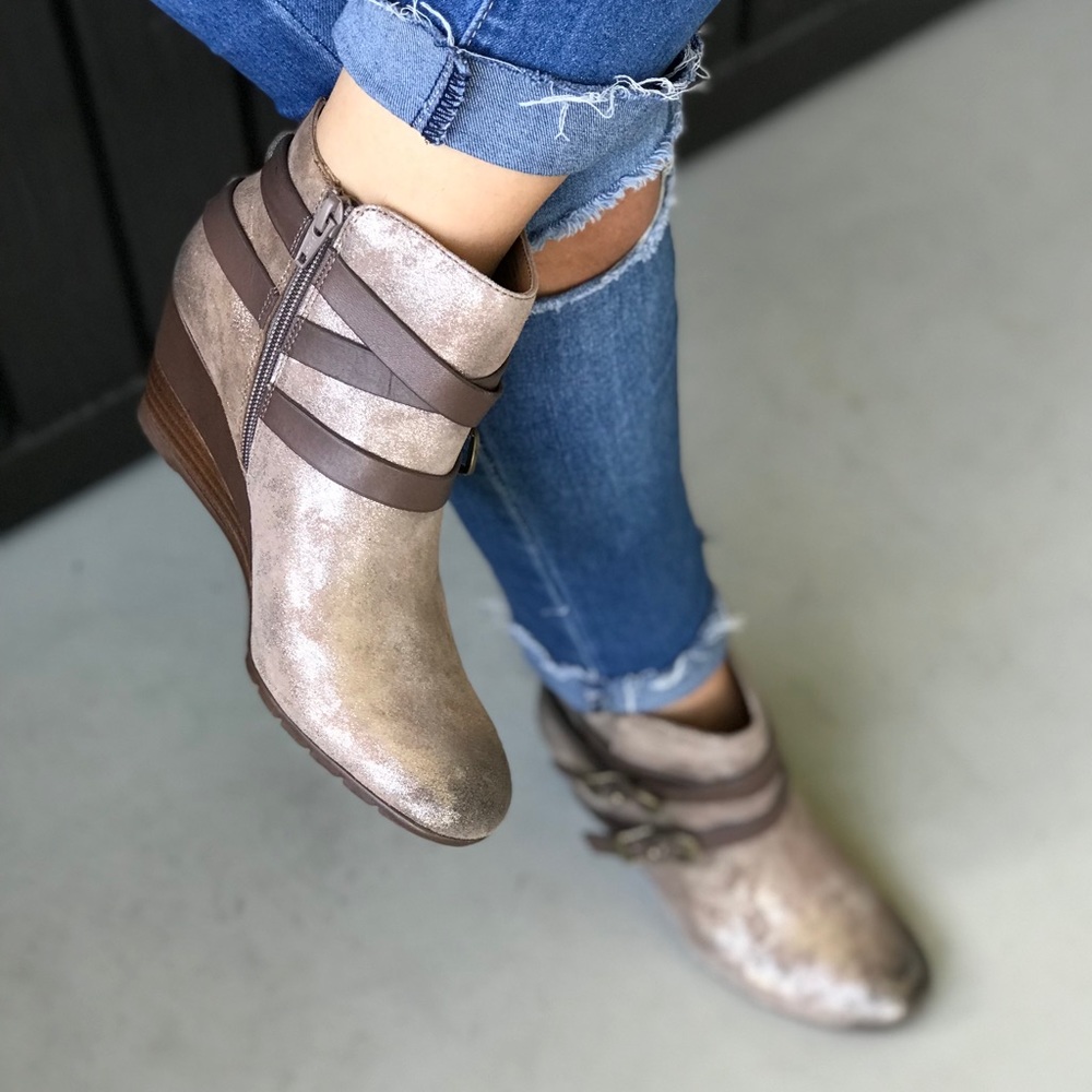 Cooper Leather Buckle Wrap Wedge Ankle Booties - Picture 5 of 8